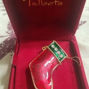Talbots Christmas stocking brooch pin